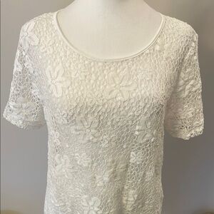 Ruby Rd Embellished White Short Sleeve Floral Lace Blouse Layer
